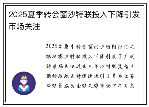 2025夏季转会窗沙特联投入下降引发市场关注